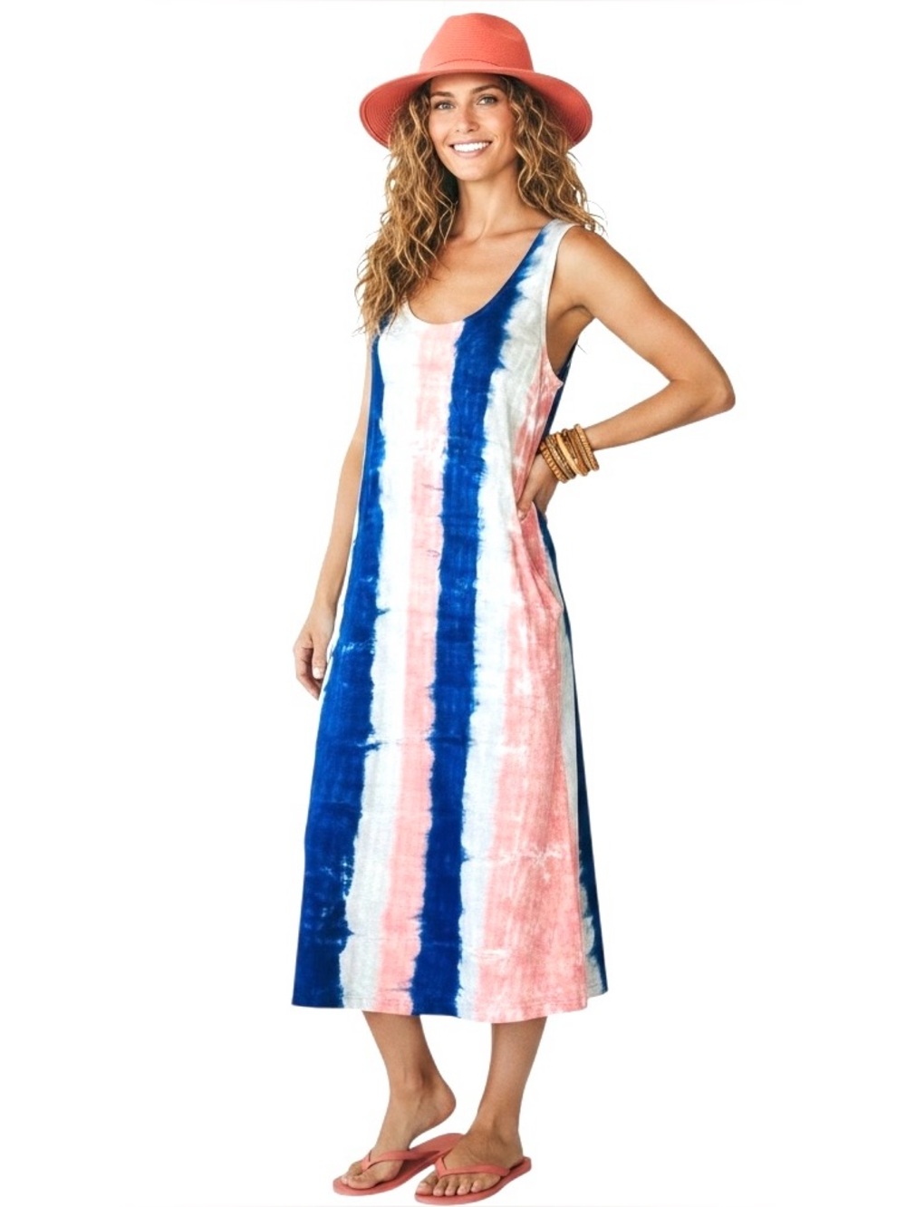 Shyloh Italian Linen Dress Vertical Tie Dye Big/Pockets Pullover One Size NEW
